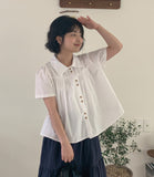 Belbo pin tuck button short sleeve blouse