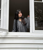 Lulu V-neck wool hair cardigan scarf set