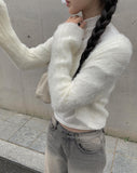 Reaper angora crop knit cardigan
