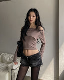 Ellie side button off-shoulder long sleeve