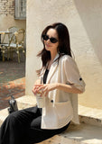 Poiyu Linen Double Button Three Quarter Length Jacket