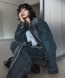 Ocean Washed Stitch Biker Denim Jacket