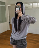 Mude Loose Fit Henley Neck Long Sleeve Hoodie