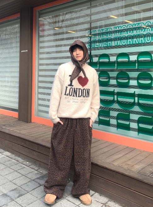 【KOOLOSET】Leopard Fleece Banding Pants KOOLOSET】Leopard Work Banding Pants