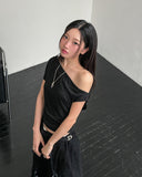 Drape Shirring Unbalance Off-Shoulder T-Shirt