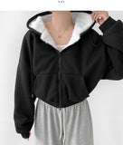 High Quality Full Mink Boa Fur Lining Thick Two-Way Crop Hood Zip-Up