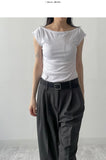 Boat Neck Rib Cap Sleeve T-shirt