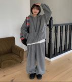 [unisex] Nicoto ribbed knit over hood zip-up set-up