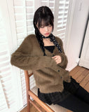 Laha Angora V-neck Fur Cardigan