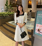 Erisa Square Neck Color Scheme Tweed One Piece