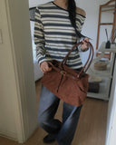 Shapin Suede Leather Combi Shoulder Bag