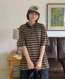 [unisex] Molpory Stripe Collar Short Sleeve Tee