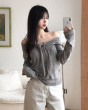 Niid Stripe Tie Off-shoulder Long Sleeve