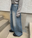 Kosihi Washing Pintuck Wide Denim Pants