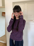 Dyoi Printing Stripe Round Long Sleeve Tee