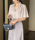 Shining Frill Chiffon Wing Collar Blouse