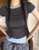 [Fake Layered] Ande Color Matching Shirring Layered Short Sleeve T-shirt