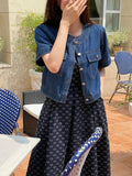 Lydia No Collar Denim Short Sleeve Jacket