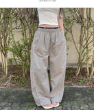 Rustling Folding Vertical Color Matching Stripe Two-Way Wide Jogger Banding Pants
