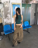 Jeje cargo string two-way wide pants