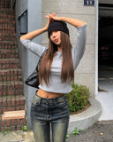 [U-BASIC] Nut Boat Neck Slim Crop Three Quarter Tee