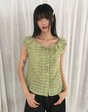 Linda Check Pintuck Ribbon Frill Blouse
