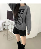High Quality Cat Embroidery Thick Shibori Long Sleeve Knit