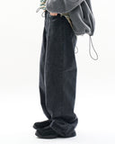 Dark real wide denim pants