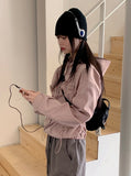 Pebble Shirring String Windbreaker Long Sleeve Hood T-shirt