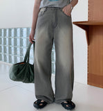 Cotton gray washing denim pants