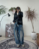 Loose cat-washed pocket denim pants