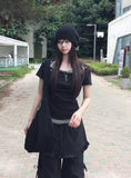 Fomit Diagonal Snap Button Slim Short Sleeve T-Shirt