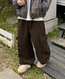 Kimone fleece string banding corduroy cargo pants
