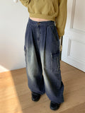 [MADE] Uko Pintuck Cargo Back Banding Long Wide Denim Pants