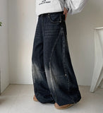 [unisex] Kaif Rivet Cut Washing Wide Denim Pants