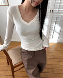 Ryudi slim wool ribbed V-neck knit