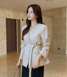 Illy V-neck No Collar Jacket (Belt set)