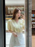 Maelle V-neck Unbalance Collar Three Quarter Blouse