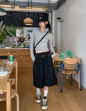 Poly Stripe Bermuda Slacks (+Belt Set)