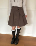 Lou Pocket Unbalanced Wrap Pleats Midi Skirt