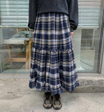 Tanview Check Tiered Banding Long Skirt