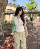 Cien Button V-neck Collared Short Sleeve