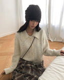 Bame Punching Collar Wool Knit Long Sleeve Cardigan