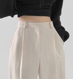 Clip Rayon Blend Span Pin Tuck Wide Slacks Pants