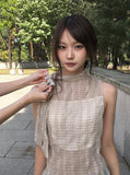 Peril See-through Ribbon Check Unbalance Blouse