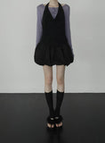Woolen Cowl Neck Eyelet Halter Top