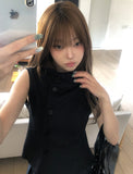 Near Unbalance High Neck Button Top