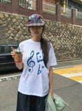 Vile Musical Note Printing Boxy Short Sleeve Tee