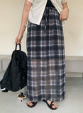 Theen Check Chiffon Long Skirt