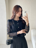 Gret See-through Pearl Puff Jacket Blouse